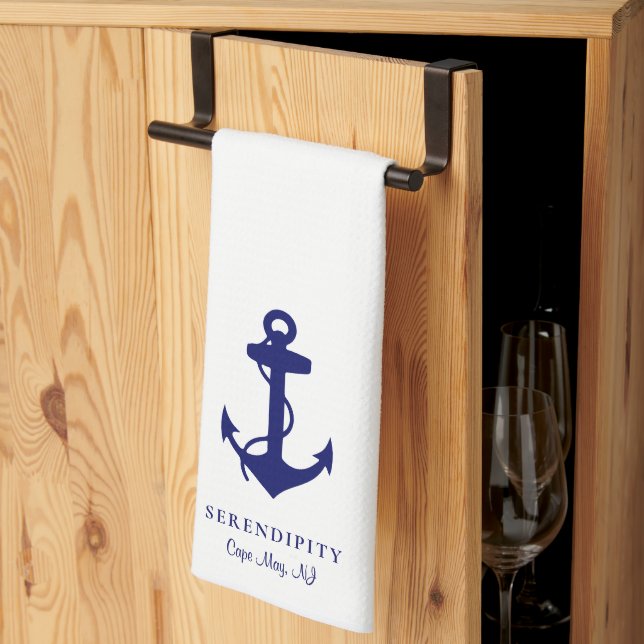 Classic Boat Anchor Monogram Kitchen Towel (Thirds Fold)