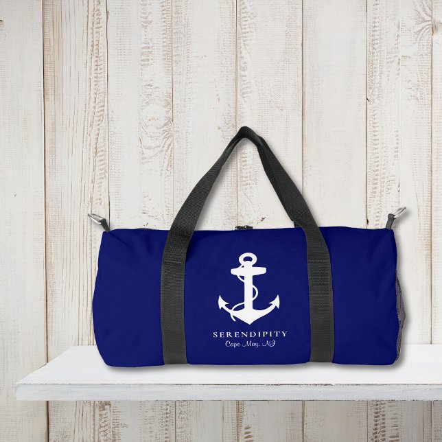 Classic Boat Anchor Monogram Navy Blue Duffle Bag (Creator Uploaded)