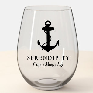 Classic Boat Anchor Stemless Wine Glass