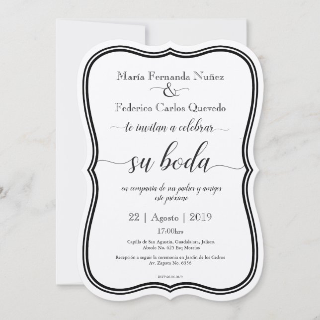 CLASSIC BODA Editable Spanish wedding invitation (Front)
