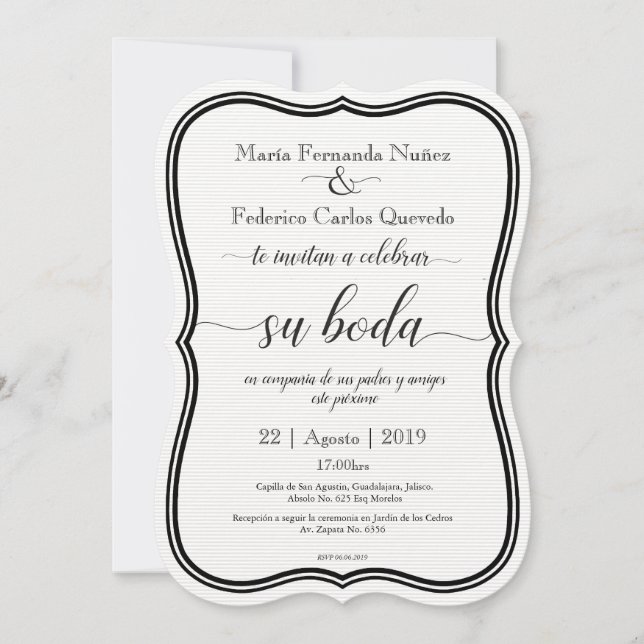 CLASSIC BODA Editable Spanish wedding invitation (Front)