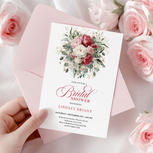 Classic Bohemian Burgundy Blush Gold Bridal Shower Invitation (Classic Bohemian Burgundy Blush Gold Bridal Shower

)