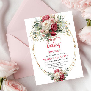 Classic Bohemian Crimson Red White Gold Floral Invitation