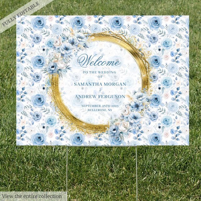 Classic bohemian dusty blue gold wedding yard sign (Classic bohemian dusty blue gold wedding yard sign)