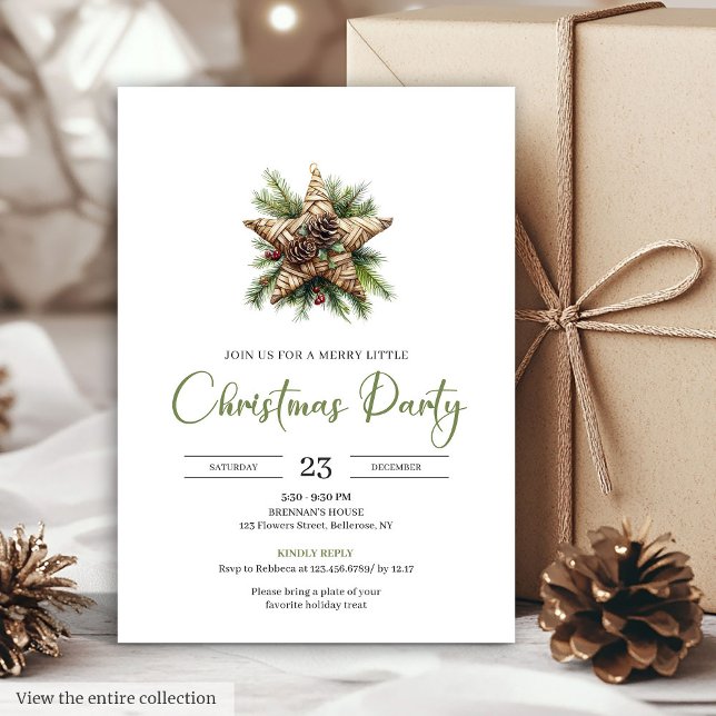 Classic Bohemian Neutral Botanical Holiday Dinner  Invitation (Classic Bohemian Neutral Botanical Holiday Dinner Card)