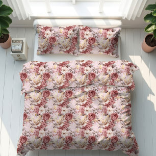 Classic Bohemian Rose Gold Floral Soft Duvet Cover