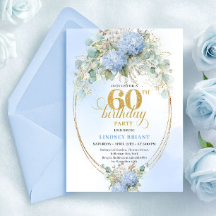 Classic Bohemian Soft Blue Greenery 60th Birthday Invitation