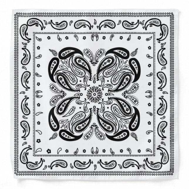 Classic Boho Black and White Paisley  Bandana (Front)