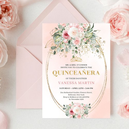 Classic Boho Blush Pink Floral Rustic Quinceañera