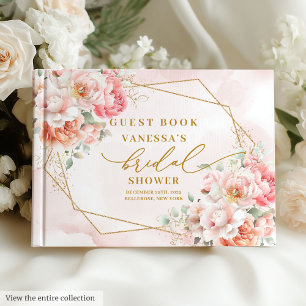 Classic Boho Blush Pink Gold Frame Bridal Shower Guest Book