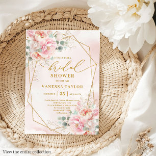 Classic Boho Blush Pink Gold Frame Bridal Shower Invitation