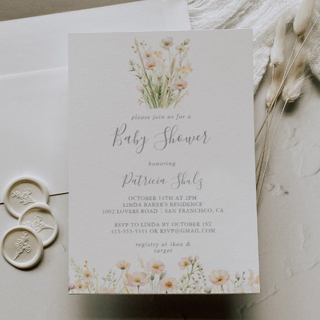 Classic Boho Blush Wildflower Baby Shower Invitation (Creator Uploaded)
