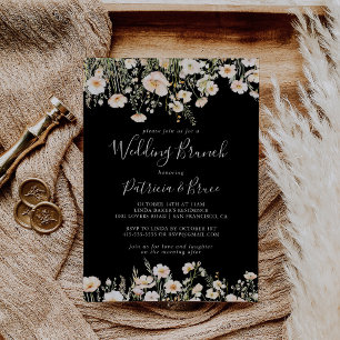 Classic Boho Blush Wildflower Black Wedding Brunch Invitation