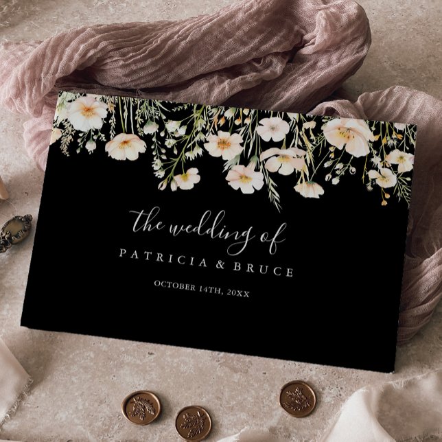 Classic Boho Blush Wildflower Black Wedding Guest Book (Creator Uploaded)