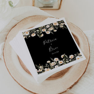 Classic Boho Blush Wildflower Black Wedding Napkin