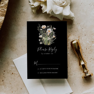 Classic Boho Blush Wildflower Black Wedding RSVP