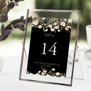 Classic Boho Blush Wildflower Black Wedding Table Number