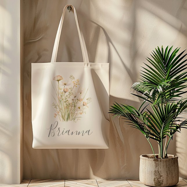 Classic Boho Blush Wildflower Bridesmaid Tote Bag (Creator Uploaded)