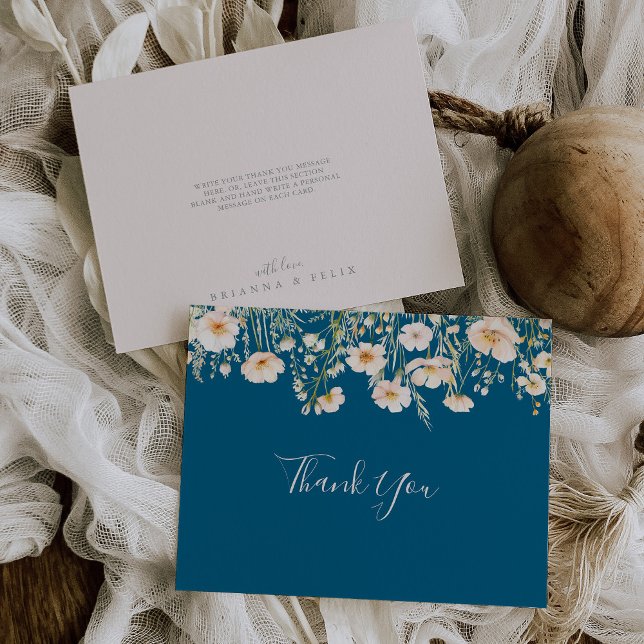 Classic Boho Blush Wildflower Flat Wedding Thank You Card (Creator Uploaded)