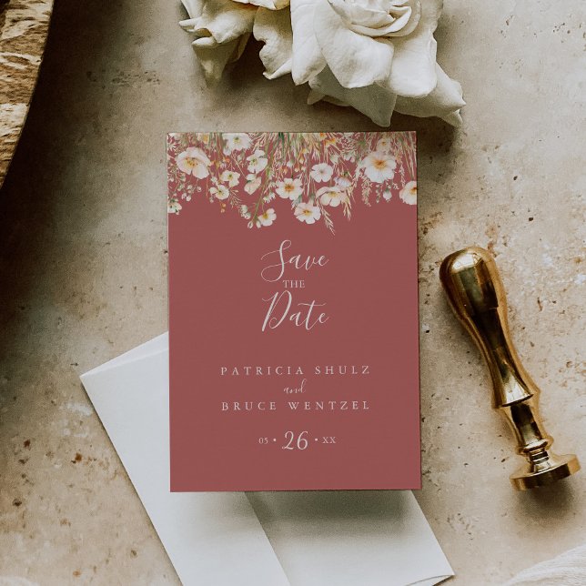Classic Boho Blush Wildflower Save the Date Postcard (Creator Uploaded)