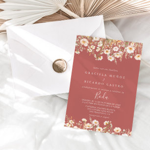 Classic Boho Blush Wildflower Spanish Wedding Invitation