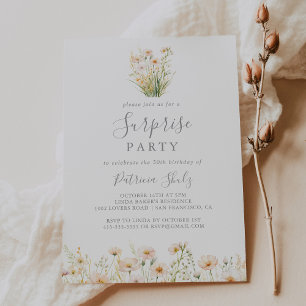 Classic Boho Blush Wildflower Surprise Party Invitation