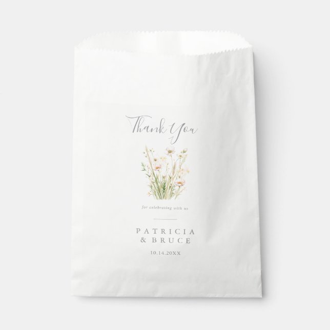 Classic Boho Blush Wildflower Thank You Wedding Favor Bag (Front)