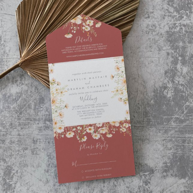 Classic Boho Blush Wildflower Wedding     All In One Invitation (Creator Uploaded)