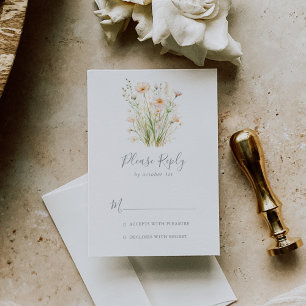 Classic Boho Blush Wildflower Wedding RSVP Card