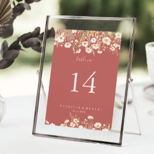 Classic Boho Blush Wildflower Wedding Table Number