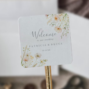 Classic Boho Blush Wildflower Wedding Welcome Square Sticker