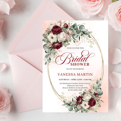 Classic Boho Burgundy Flowers & Gold Bridal Shower