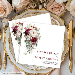 Classic Boho Burgundy Gold Roses Wedding Napkins