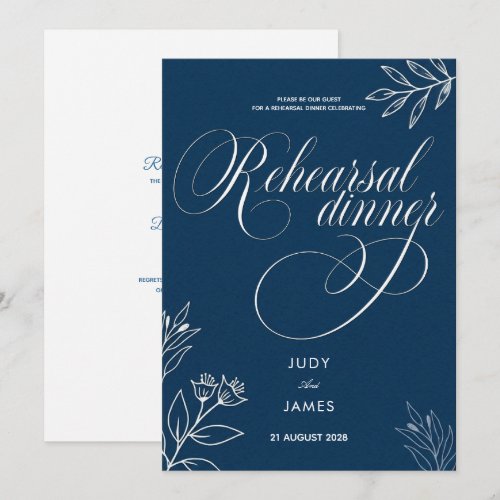 CLASSIC BOHO CHIC RUSTIC SCRIPT NAVY REHEARSAL INVITATION