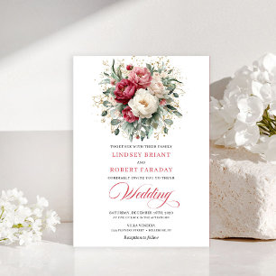 Classic Boho Crimson Red Blush Greenery Invitation