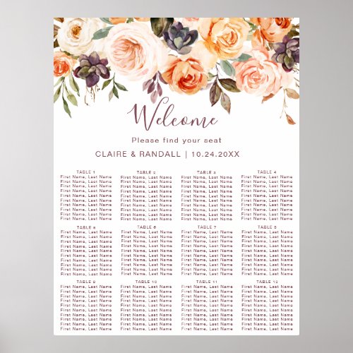 Classic Boho Floral Wedding Seating Chart