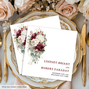 Classic Boho Maroon Blush Gold Roses Wedding Paper Dinner Napkins