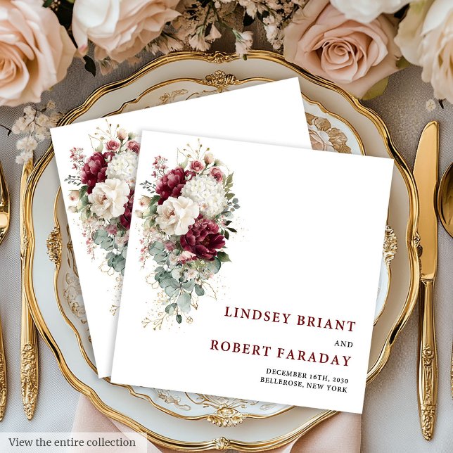 Classic Boho Maroon Blush Gold Roses Wedding Paper Dinner Napkins (Classic Boho Maroon Blush Gold Roses Wedding Paper Paper Dinner Napkins)