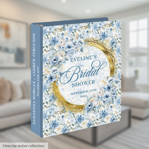 Classic Boho Powder Blue Gold Floral Bridal Shower 3 Ring Binder