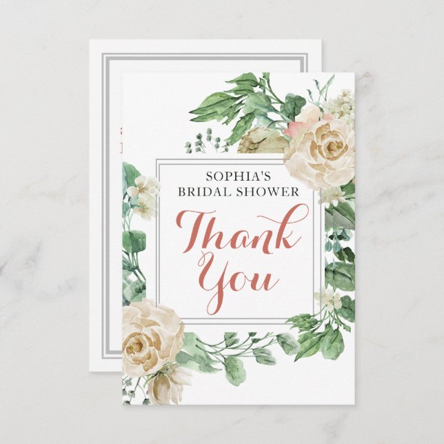 Classic Boho Rose Floral Bridal Shower Thank You (Front/Back)