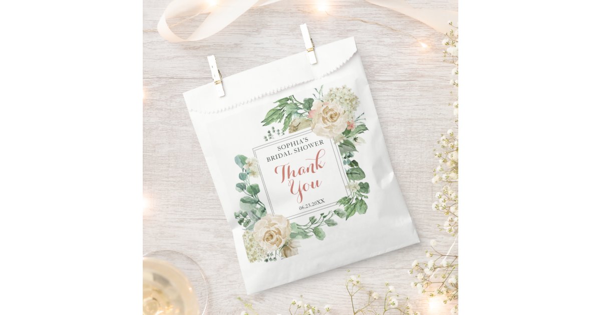 Classic Boho Rose Floral Bridal Shower Thank You Favor Bag | Zazzle