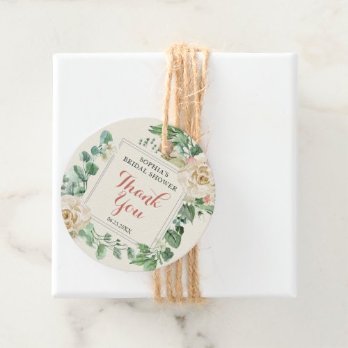 Classic Boho Rose Floral Bridal Shower Thank You Favor Tags