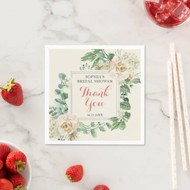 Classic Boho Rose Floral Bridal Shower Thank You Napkins | Zazzle