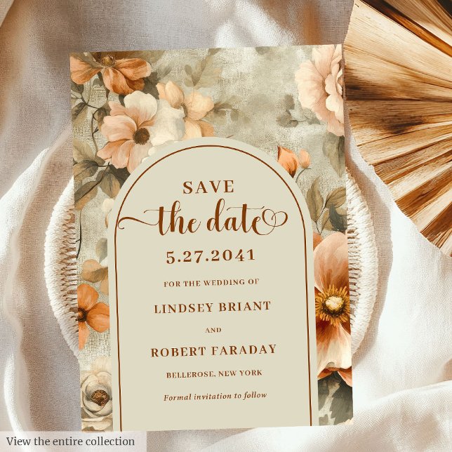 Classic Boho Terra Cotta Olive Floral Save Date Invitation (Classic Boho Terra Cotta Olive Floral Save The Date)