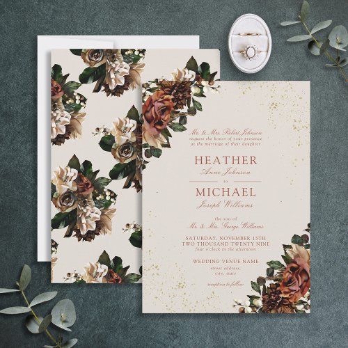 Classic Boho Terracotta Greenery Floral Wedding Invitation