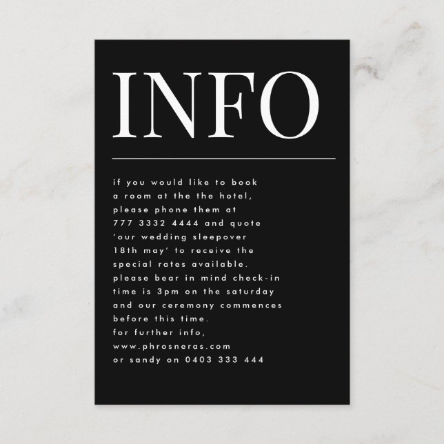 Classic Bold Big Monogram Details Onyx Tuxedo Info Enclosure Card (Front)