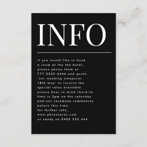 Classic Bold Big Monogram Details Onyx Tuxedo Info Enclosure Card