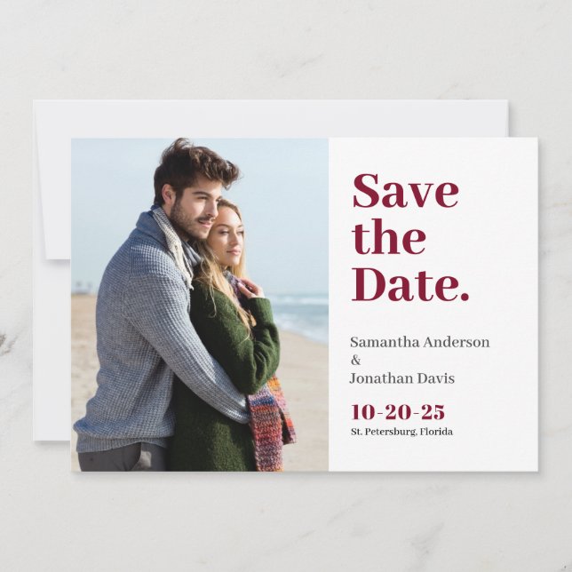 Classic Bold Burgundy Typography Save The Date (Front)