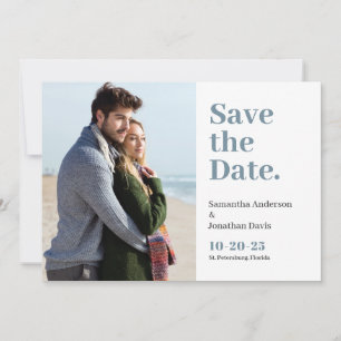 Classic Bold Dusty Blue Typography Save The Date