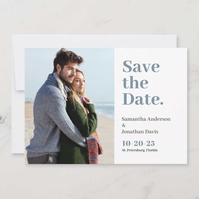 Classic Bold Dusty Blue Typography Save The Date (Front)